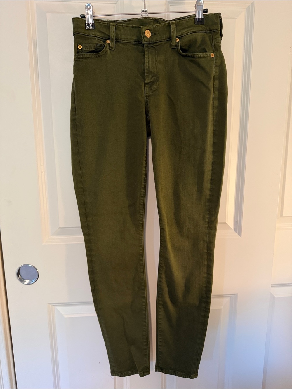 7 For All Mankind Olive Green The Cropped Skinny Jeans